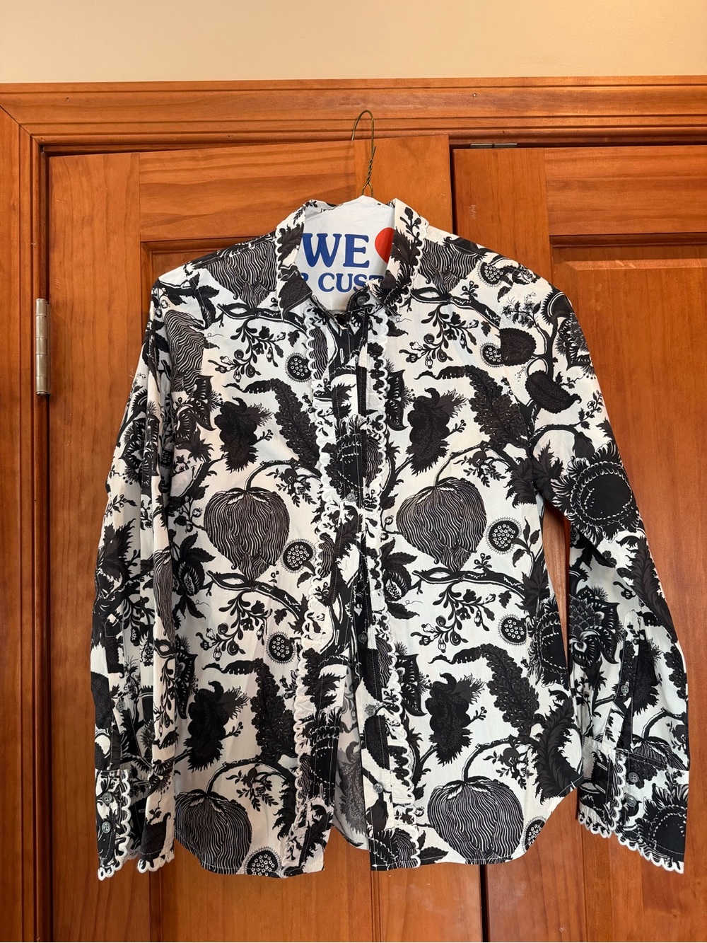J Crew Black & White Botanical Print Cotton Button-Up Shirt - 8